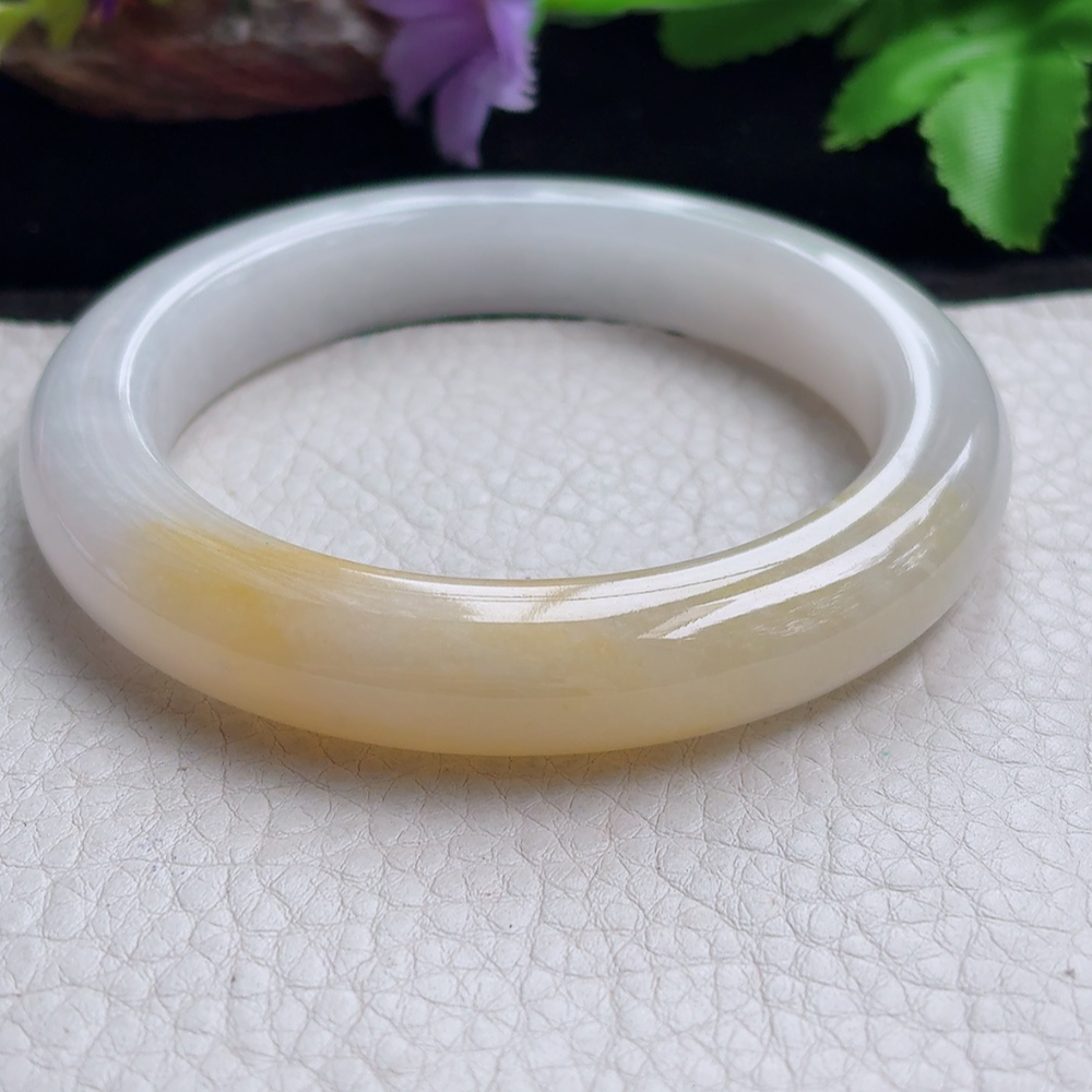 ss大圈口60*12.2*10.6招财镯 缅甸翡翠a货手镯半水冰黄正圈玉镯子