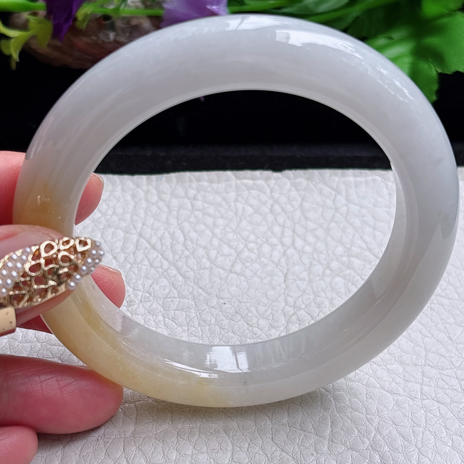 ss大圈口60*12.2*10.6招财镯 缅甸翡翠a货手镯半水冰黄正圈玉镯子