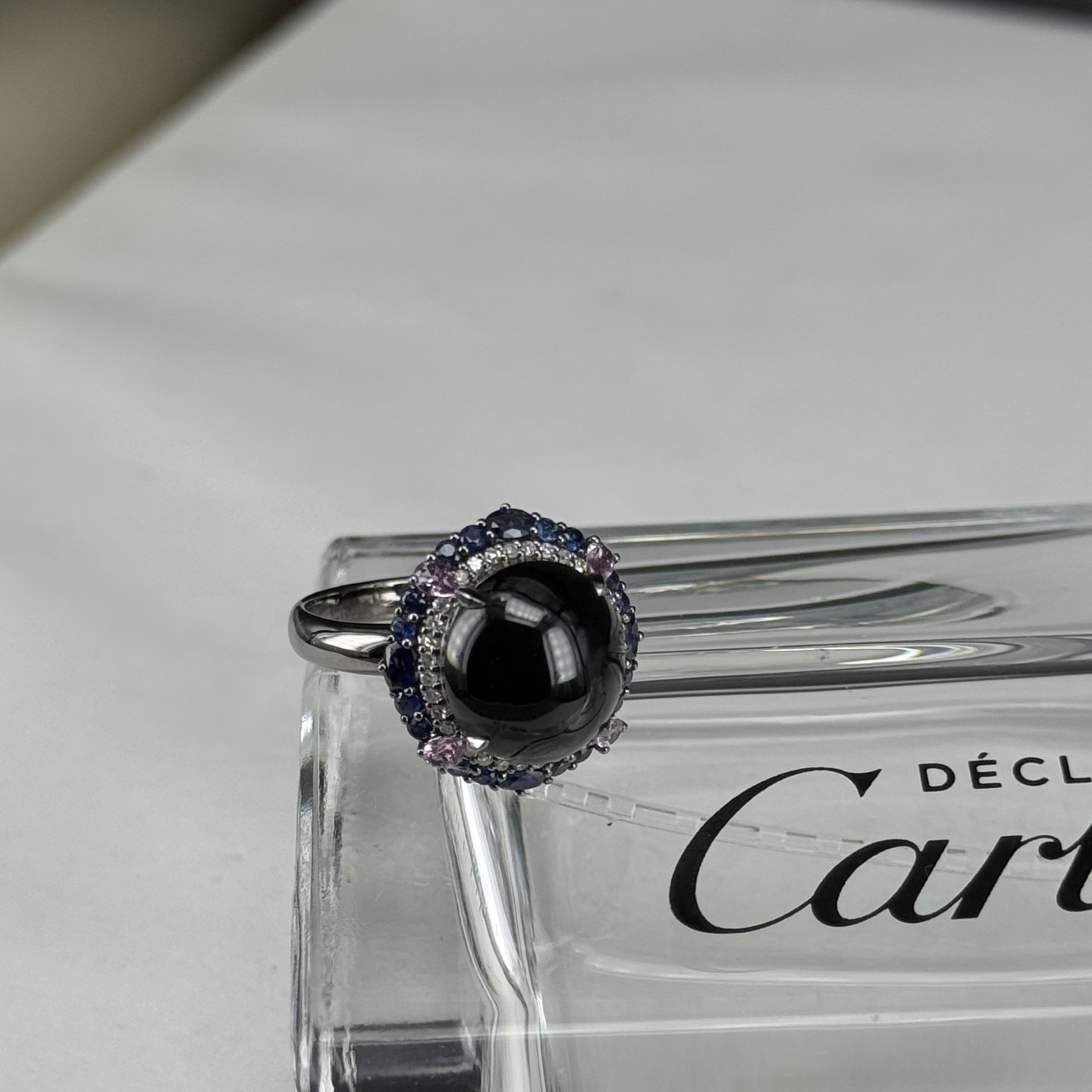 精品18k墨翠女戒 种好色正 黑度极好 打灯通透 油性十足 尺寸11.9