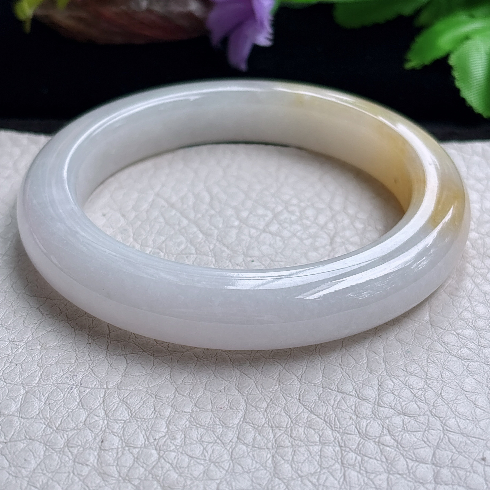 ss大圈口60*12.2*10.6招财镯 缅甸翡翠a货手镯半水冰黄正圈玉镯子