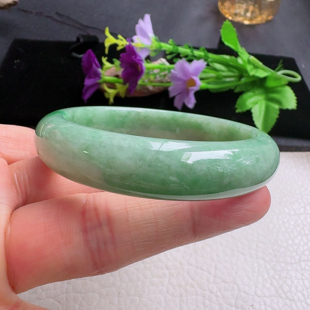 xx小圈口51*12.5*7.6平安镯 缅甸翡翠a货手镯辣绿正圈玉镯子