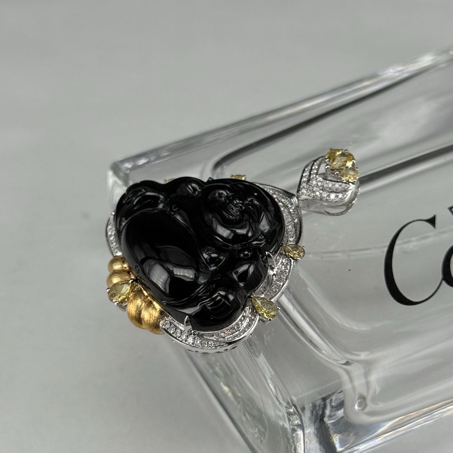 精品18k墨翠大肚佛 种好色正 黑度极好 打灯通透 油性十足 尺寸38.8