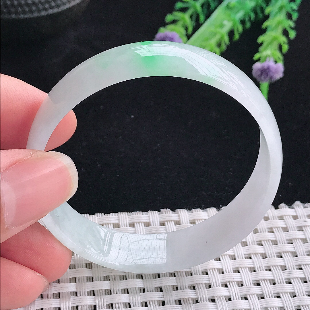 实拍A货翡翠51.5/13.3/4老坑冰润飘阳绿手镯宽边玉镯福镯平安镯