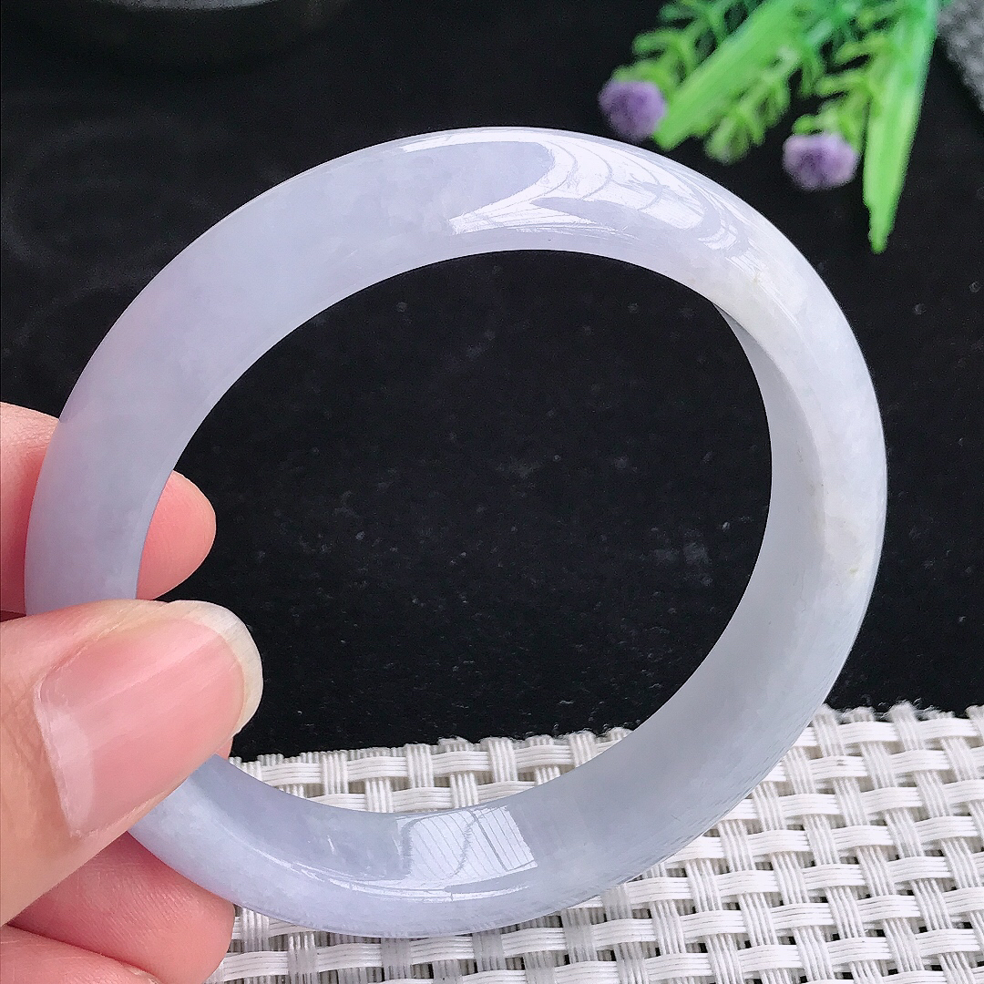实拍A货翡翠57.5/12.8/8老坑冰润水灵紫罗兰手镯翡翠玉镯平安镯
