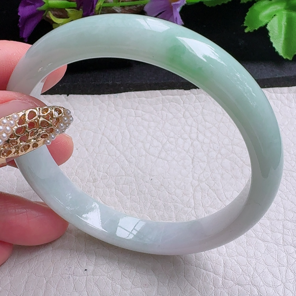 xx实拍58.5*11*7平安镯 缅甸翡翠a货手镯飘绿正圈玉镯子