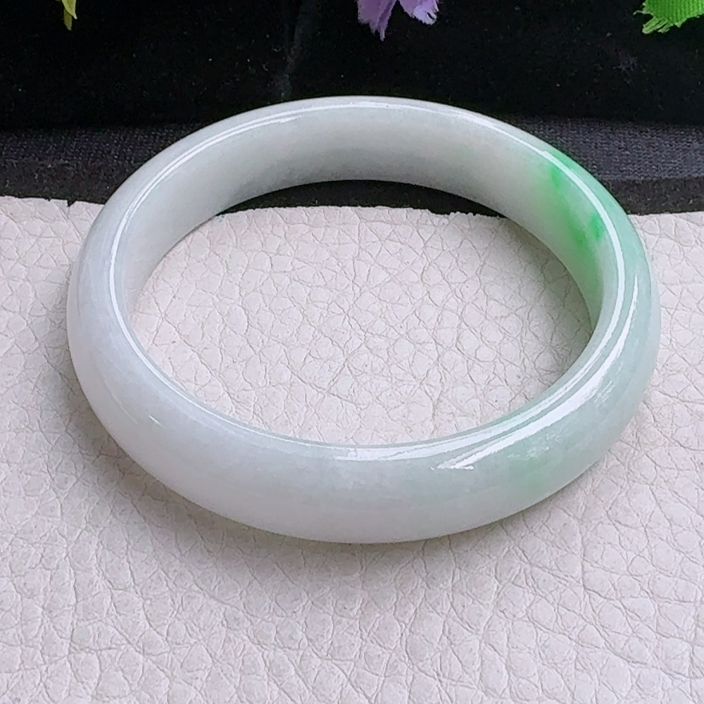 xx实拍55*12*7.2平安镯 缅甸翡翠a货手镯飘绿细润正圈玉镯子