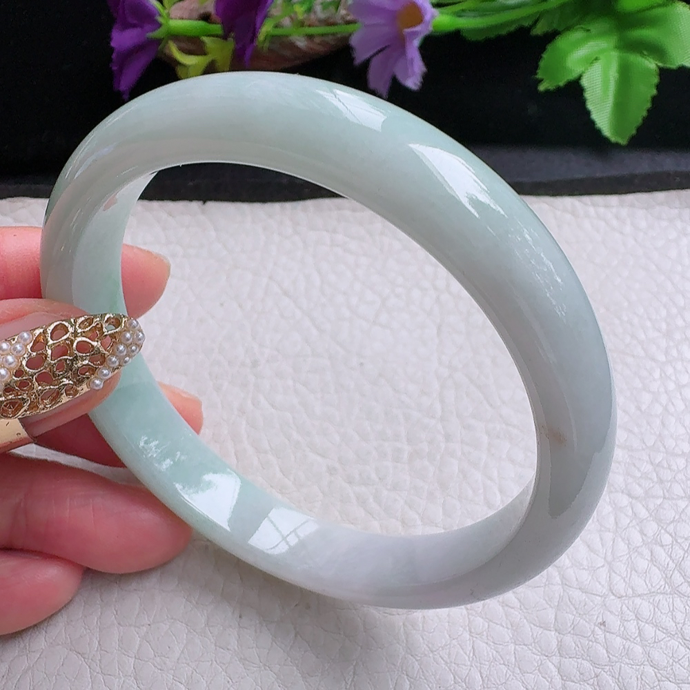 xx实拍58.5*11*7平安镯 缅甸翡翠a货手镯飘绿正圈玉镯子