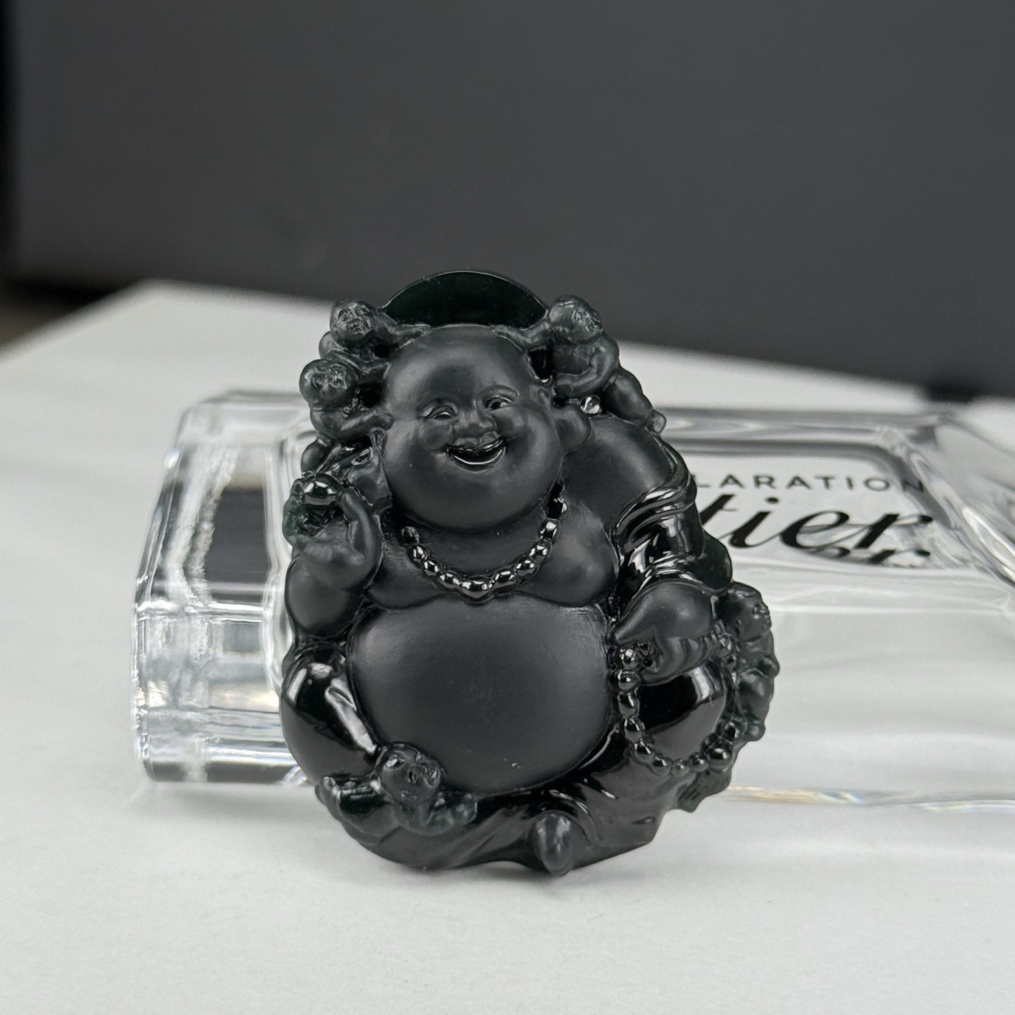 精品墨翠送子佛 种好色正 打灯通透 油性十足  尺寸48.3