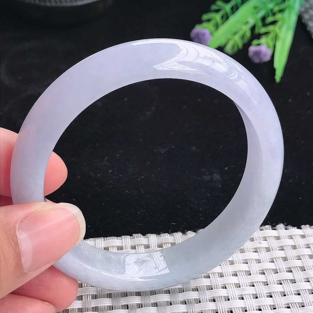 实拍A货翡翠57.5/12.8/8老坑冰润水灵紫罗兰手镯翡翠玉镯平安镯