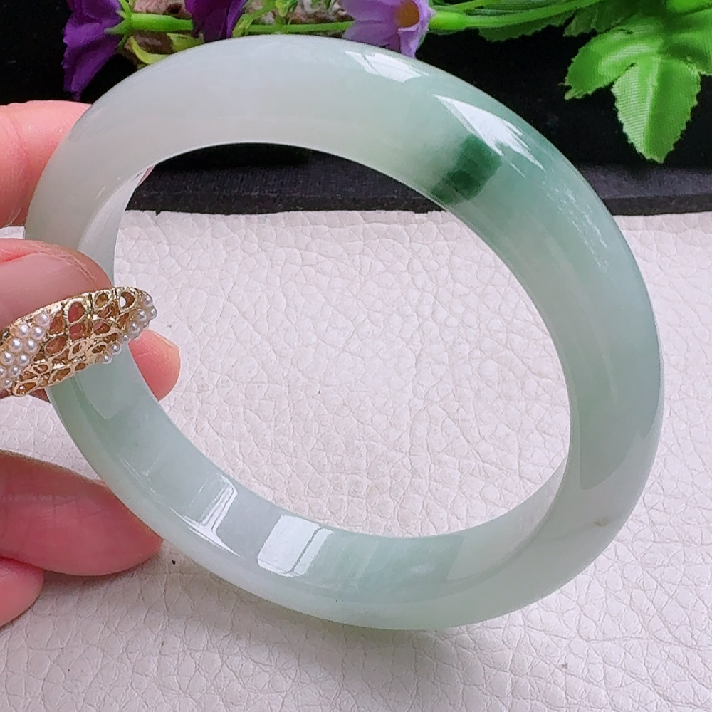 yh大圈口60.5*12.6*8.5平安镯 缅甸翡翠a货手镯冰飘花正圈玉镯子