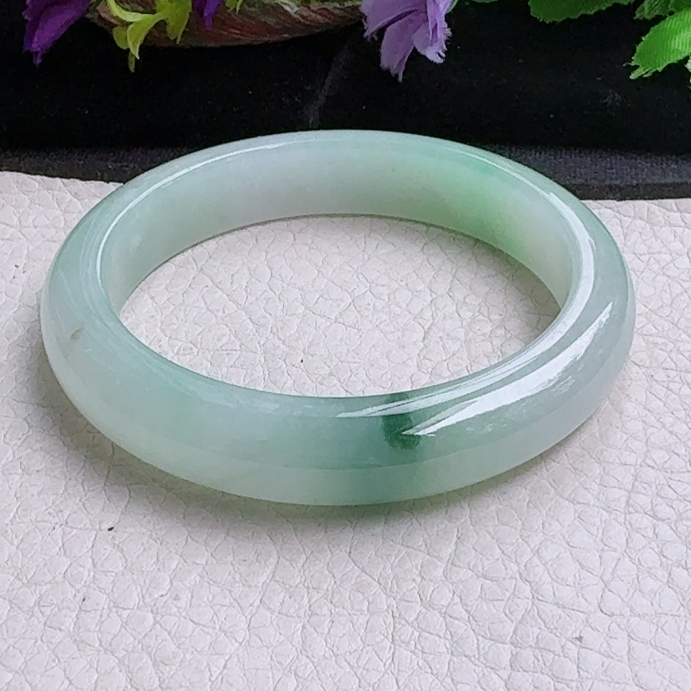 yh大圈口60.5*12.6*8.5平安镯 缅甸翡翠a货手镯冰飘花正圈玉镯子