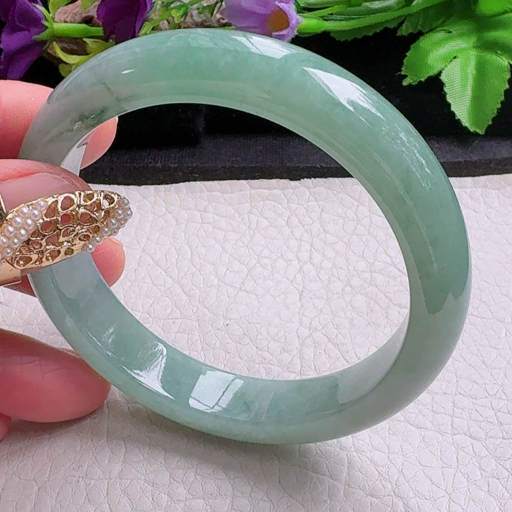 n实拍56*12.3*8平安镯 缅甸翡翠a货手镯飘花正圈玉镯子