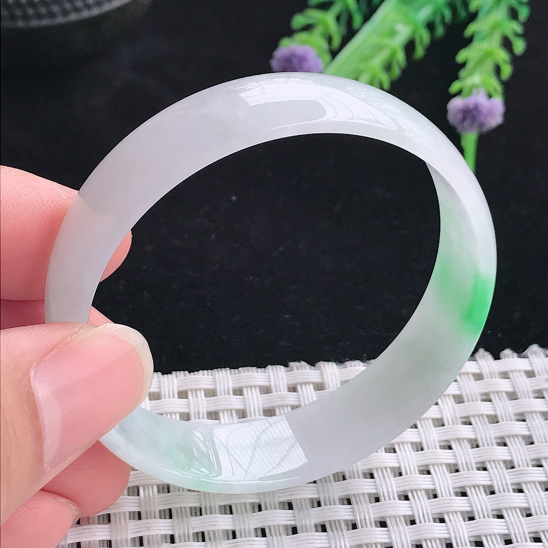 实拍A货翡翠51.5/13.3/4老坑冰润飘阳绿手镯宽边玉镯福镯平安镯