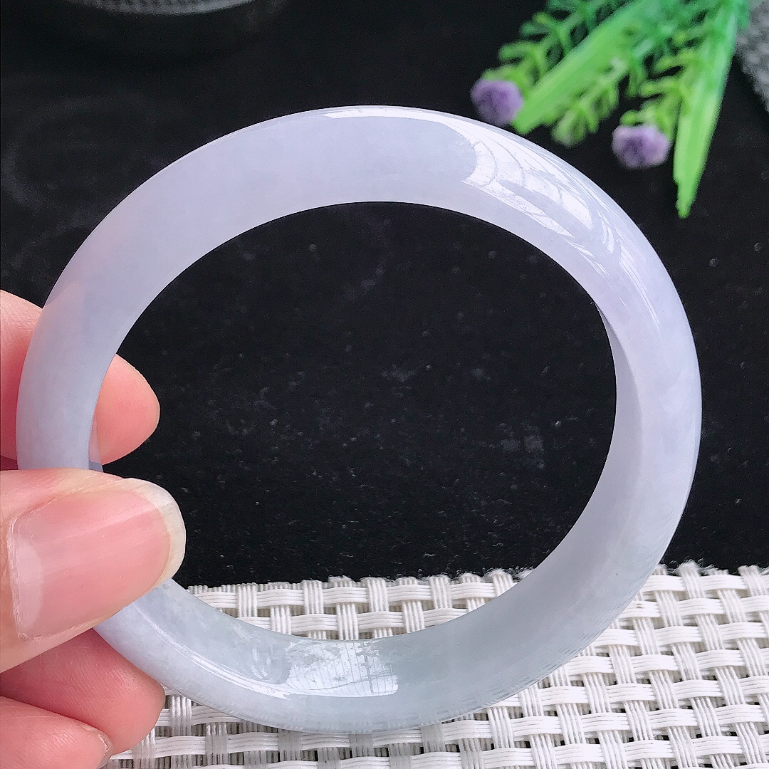 实拍A货翡翠57.5/12.8/8老坑冰润水灵紫罗兰手镯翡翠玉镯平安镯