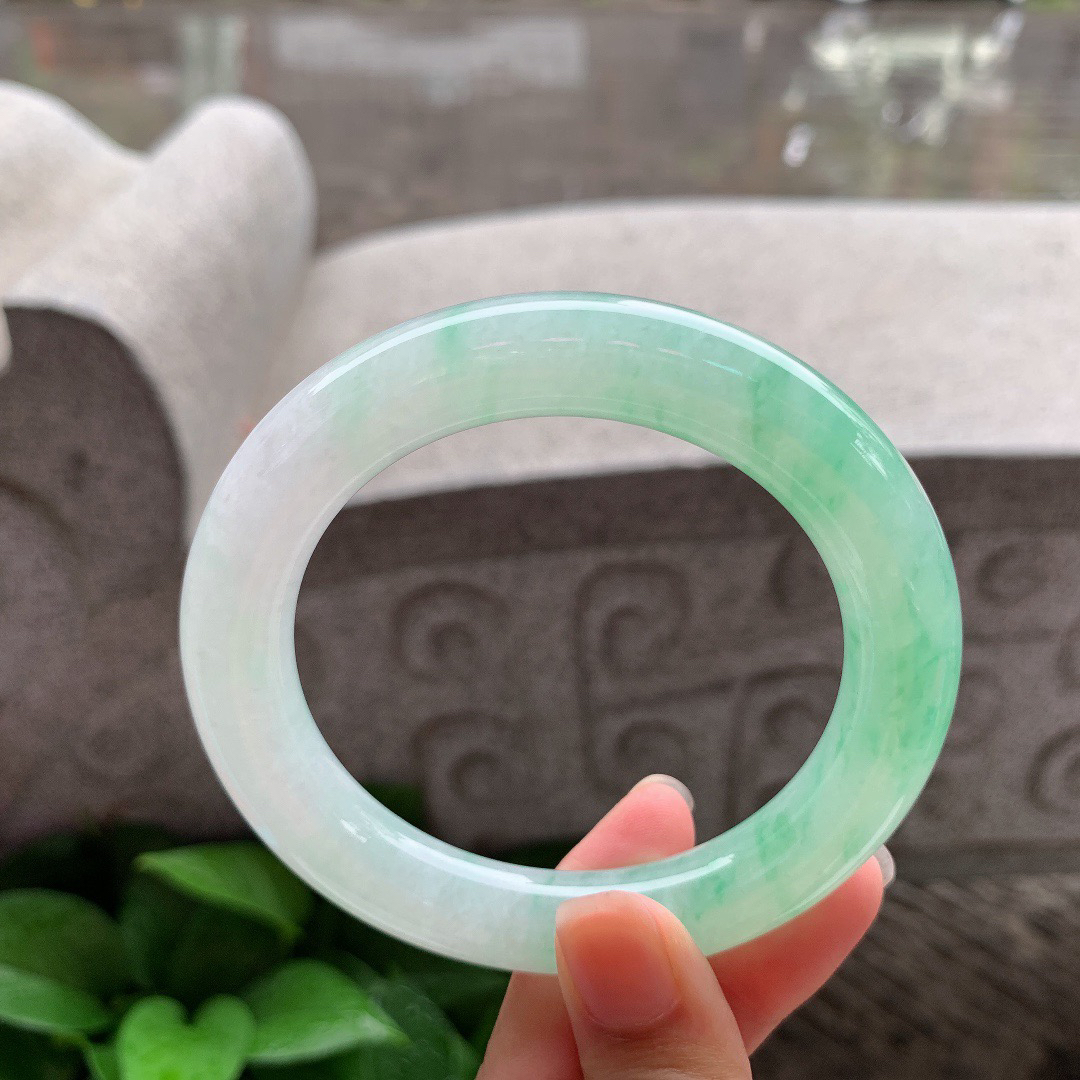 大圈口58.8-11.3 【冰飘绿圆条手镯】圆条58 59可戴