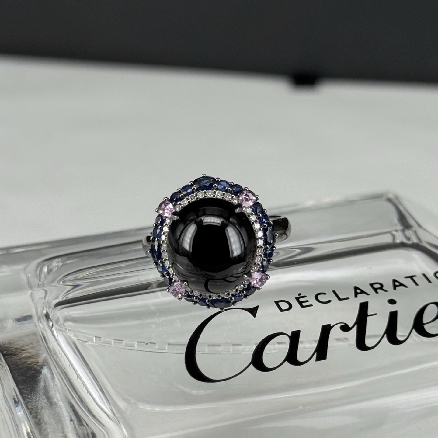 精品18k墨翠女戒 种好色正 黑度极好 打灯通透 油性十足 尺寸11.9