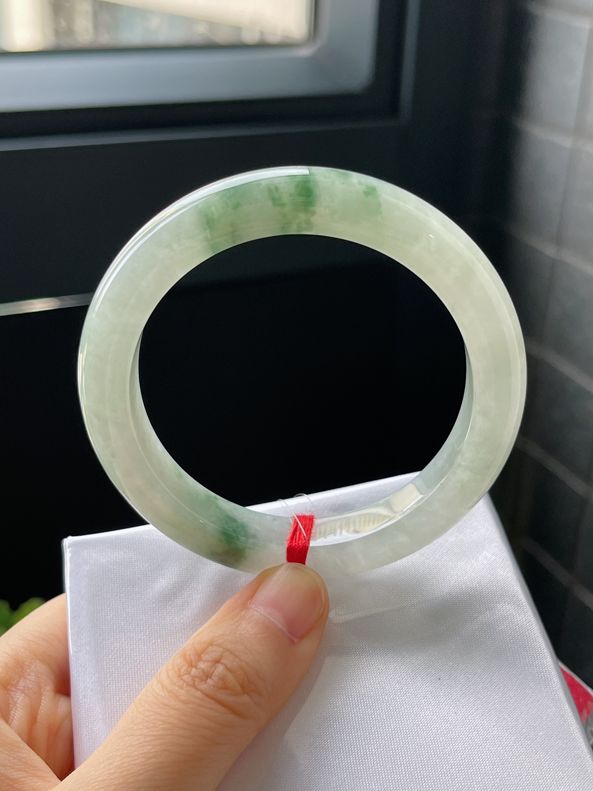 正圈53圈口，翡翠冰糯种飘花手镯