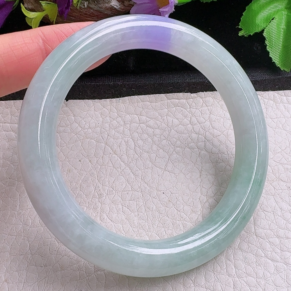 ss实拍59*11美人镯 缅甸翡翠a货手镯飘紫细润圆条玉镯子