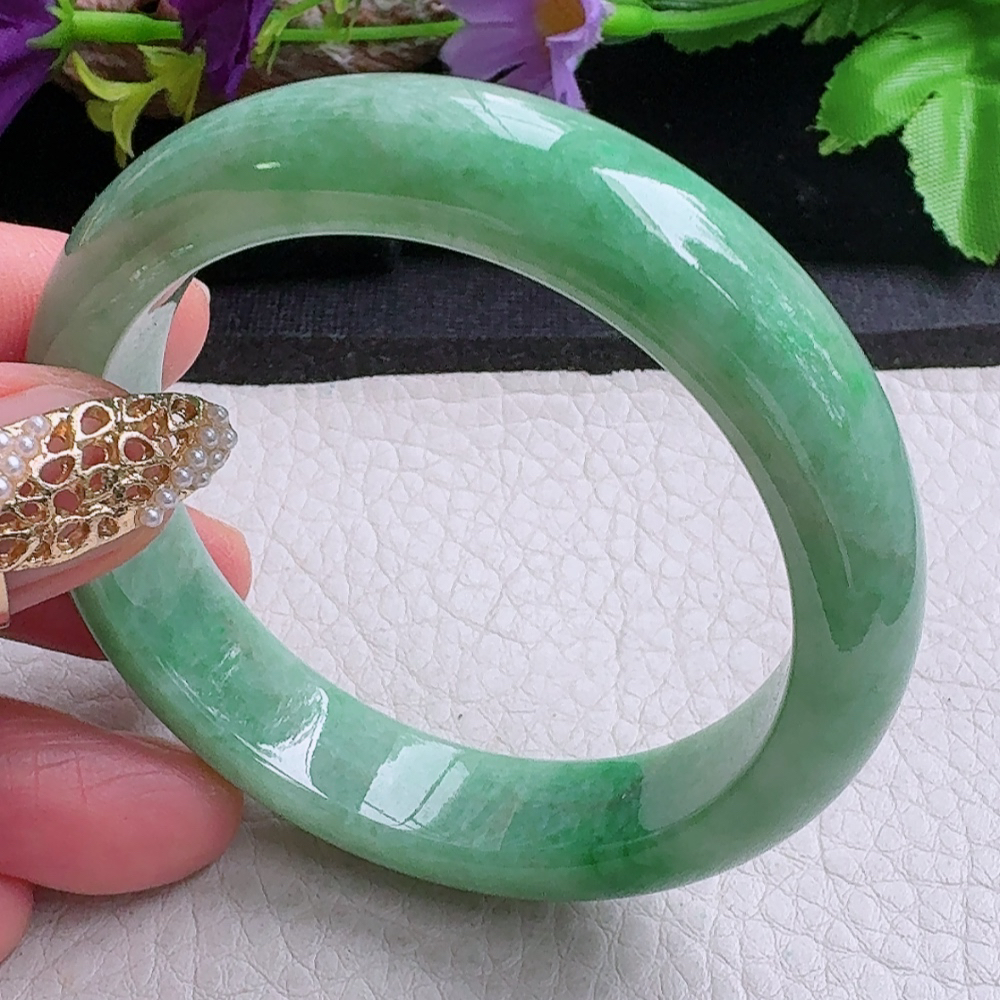 xx小圈口51*12.5*7.6平安镯 缅甸翡翠a货手镯辣绿正圈玉镯子
