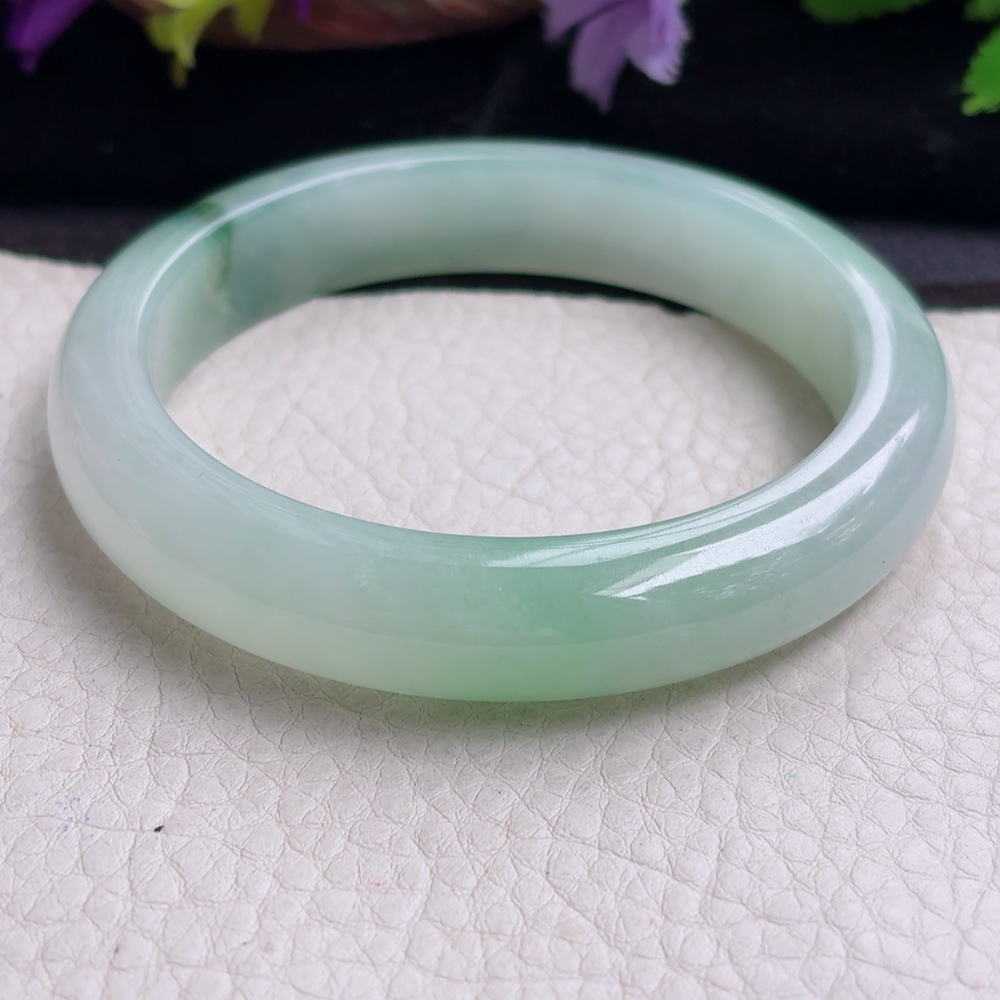 yh大圈口60.5*12.6*8.5平安镯 缅甸翡翠a货手镯冰飘花正圈玉镯子