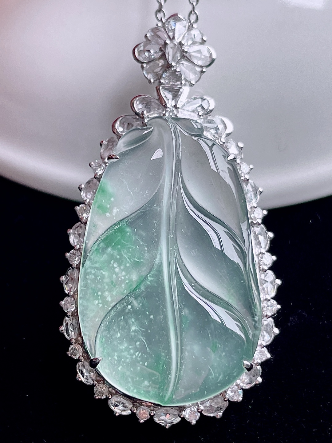 ️ 木那冰树叶 花色灵动 起胶通透：45.5/24/11，裸石：31/19，编号