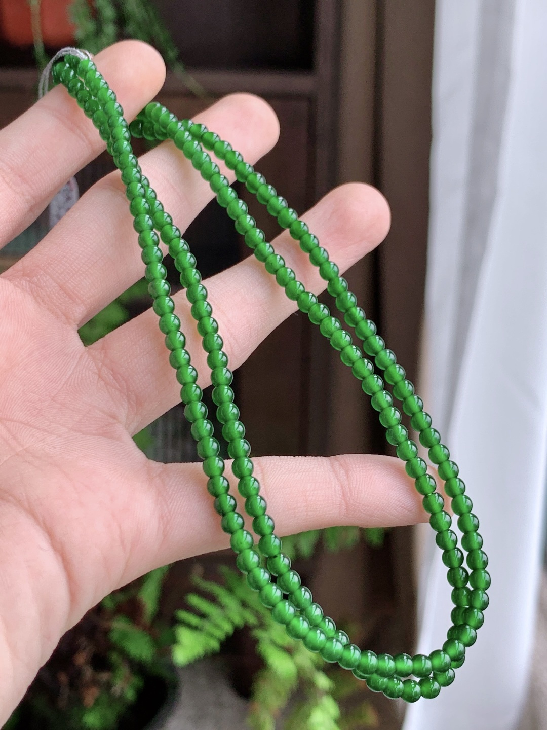 珠子，冰辣绿珠链圆珠子珠链， 性比高，尺寸3.4mm，29cm，重量14.6克