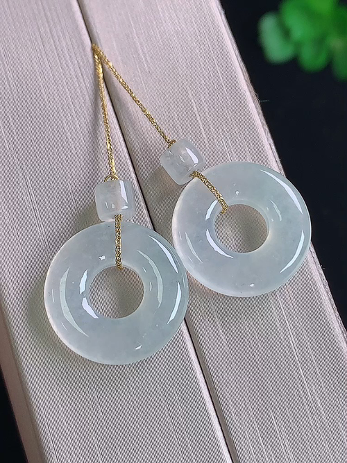  ，18k金镶冰耳坠，无裂，尺寸16/3.5，№;y2719   24