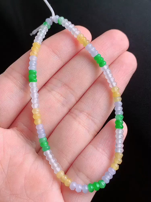 ️天然翡翠 冰种起胶多彩手串，，3.5/2.2