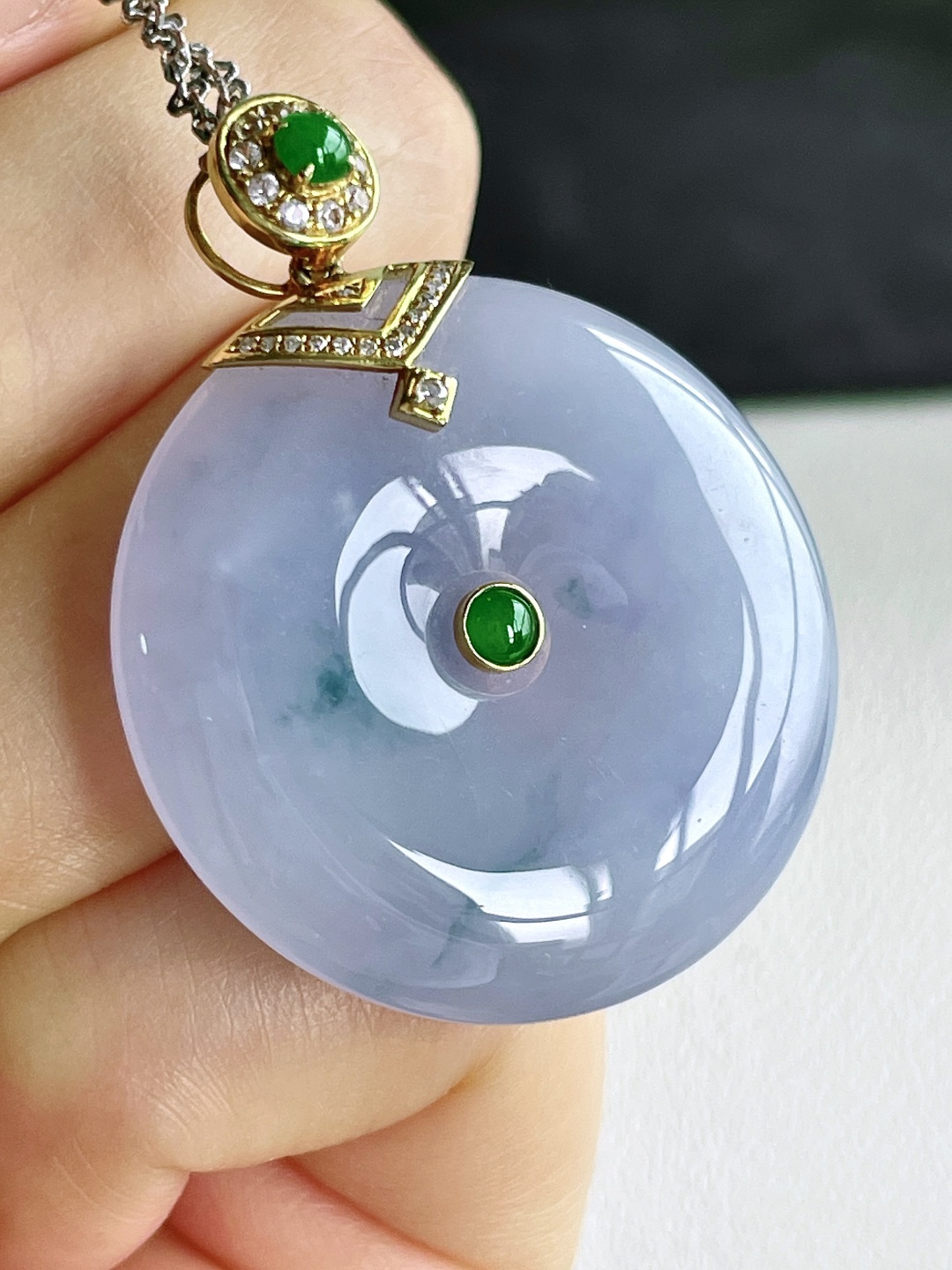 冰平安扣飘花大平安扣吊坠，18k金镶嵌，无裂，性比高，38.8，14克