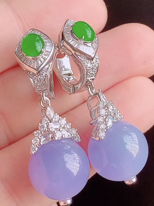 ️天然翡翠 冰种珠珠耳坠 18k金镶嵌 重金 12.5/37/12.5