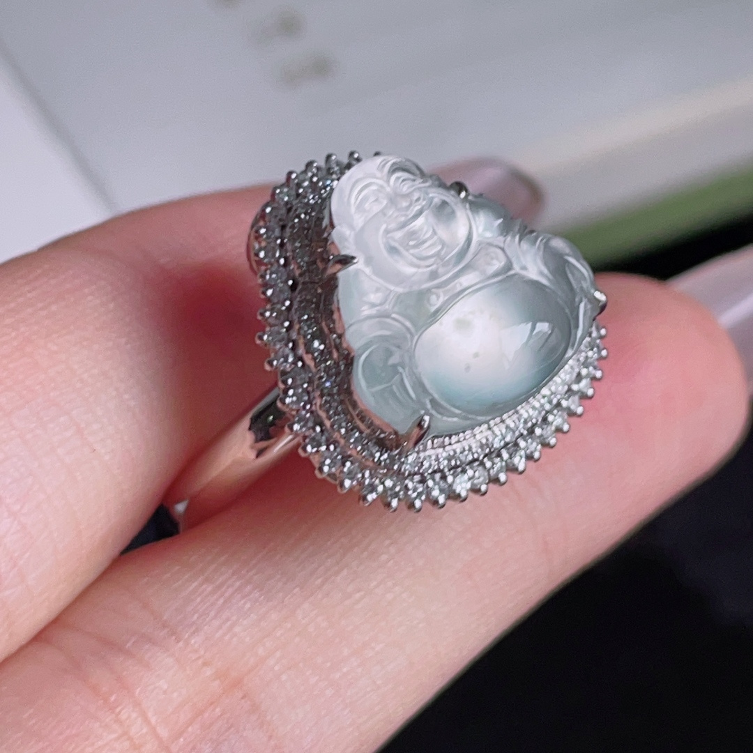 ️ 佛公戒指+吊坠 两用款，冰润通透 种老水润 18k金镶嵌，裸石 13.2/13.5，圈口 14