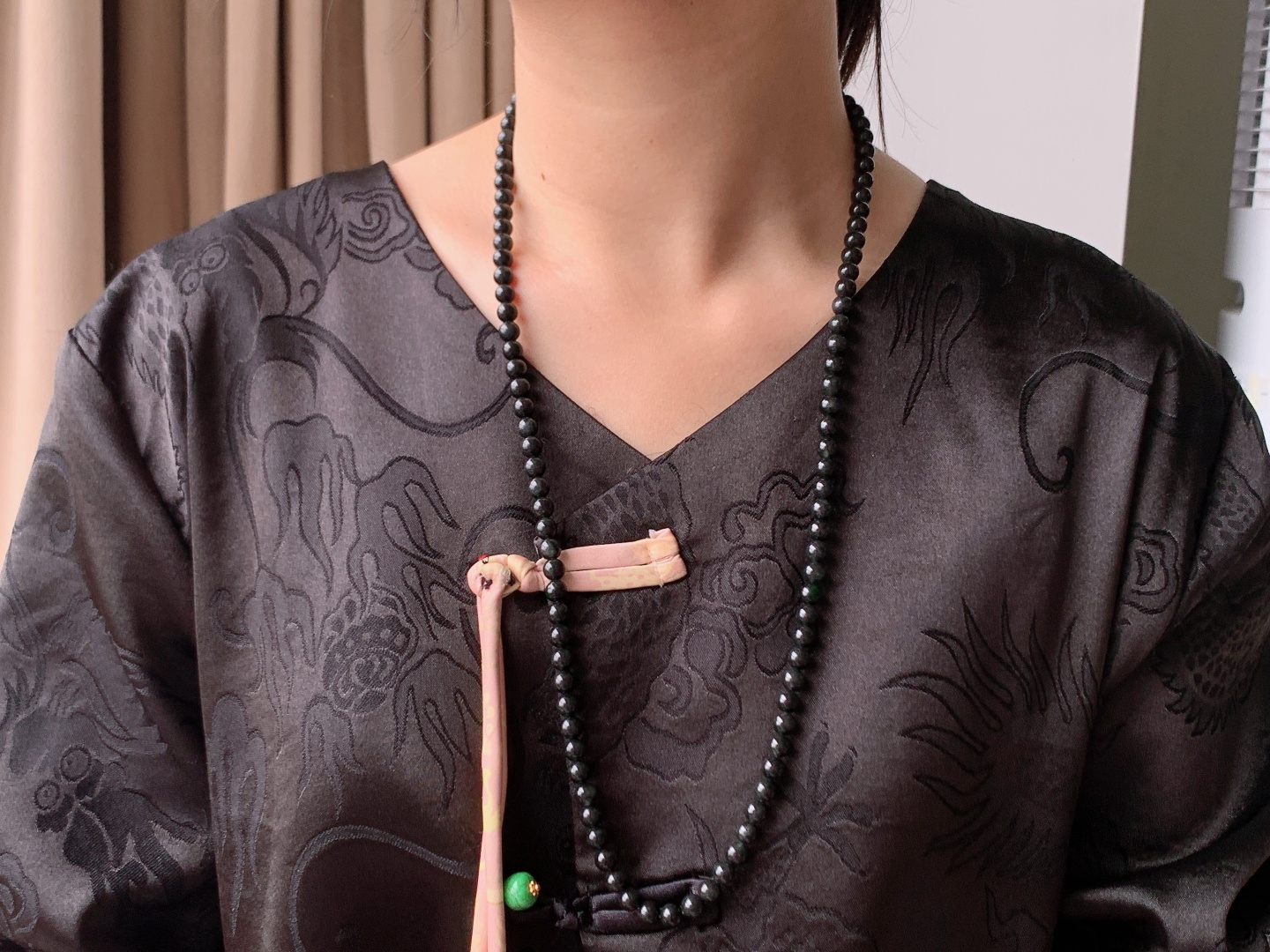 墨翠珠串圆珠子珠链，性比高，色浓，6.5mm，35cm，55.5克