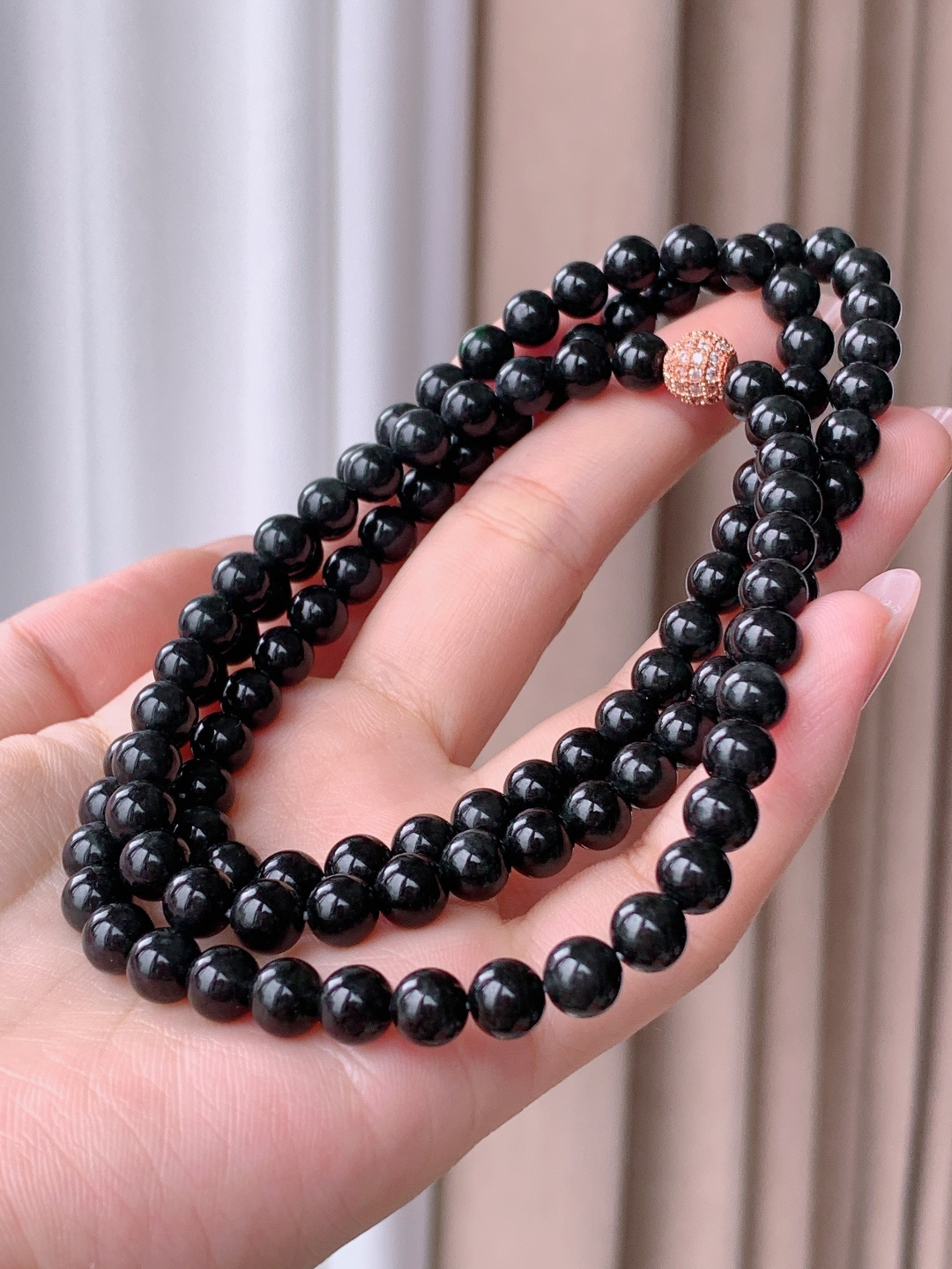 墨翠珠串圆珠子珠链，性比高，色浓，6.5mm，35cm，55.5克