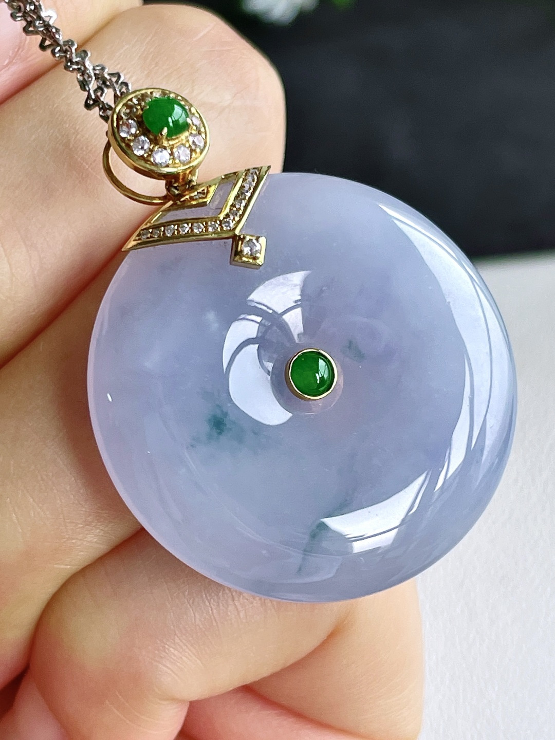 冰平安扣飘花大平安扣吊坠，18k金镶嵌，无裂，性比高，38.8，14克