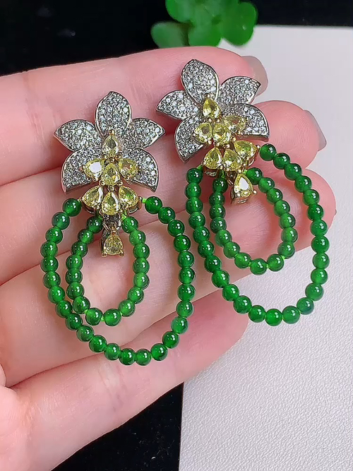  ，银镶冰油绿耳坠，无裂，尺寸2.8mm，№;y2618 24