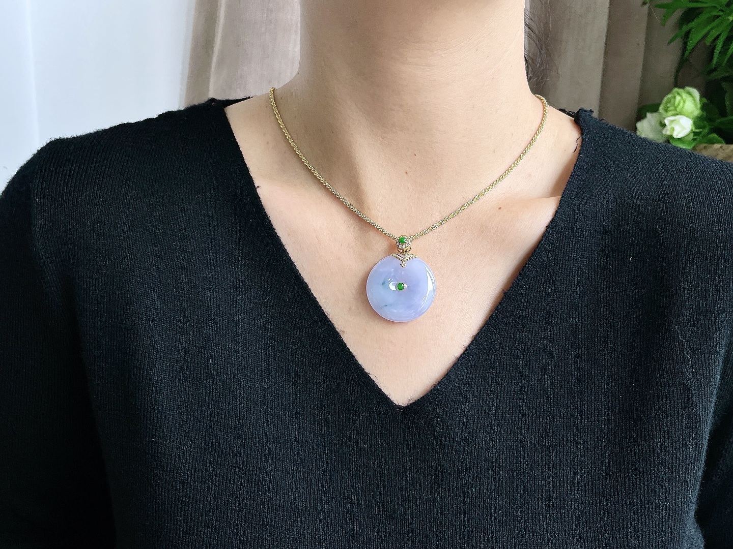 冰平安扣飘花大平安扣吊坠，18k金镶嵌，无裂，性比高，38.8，14克