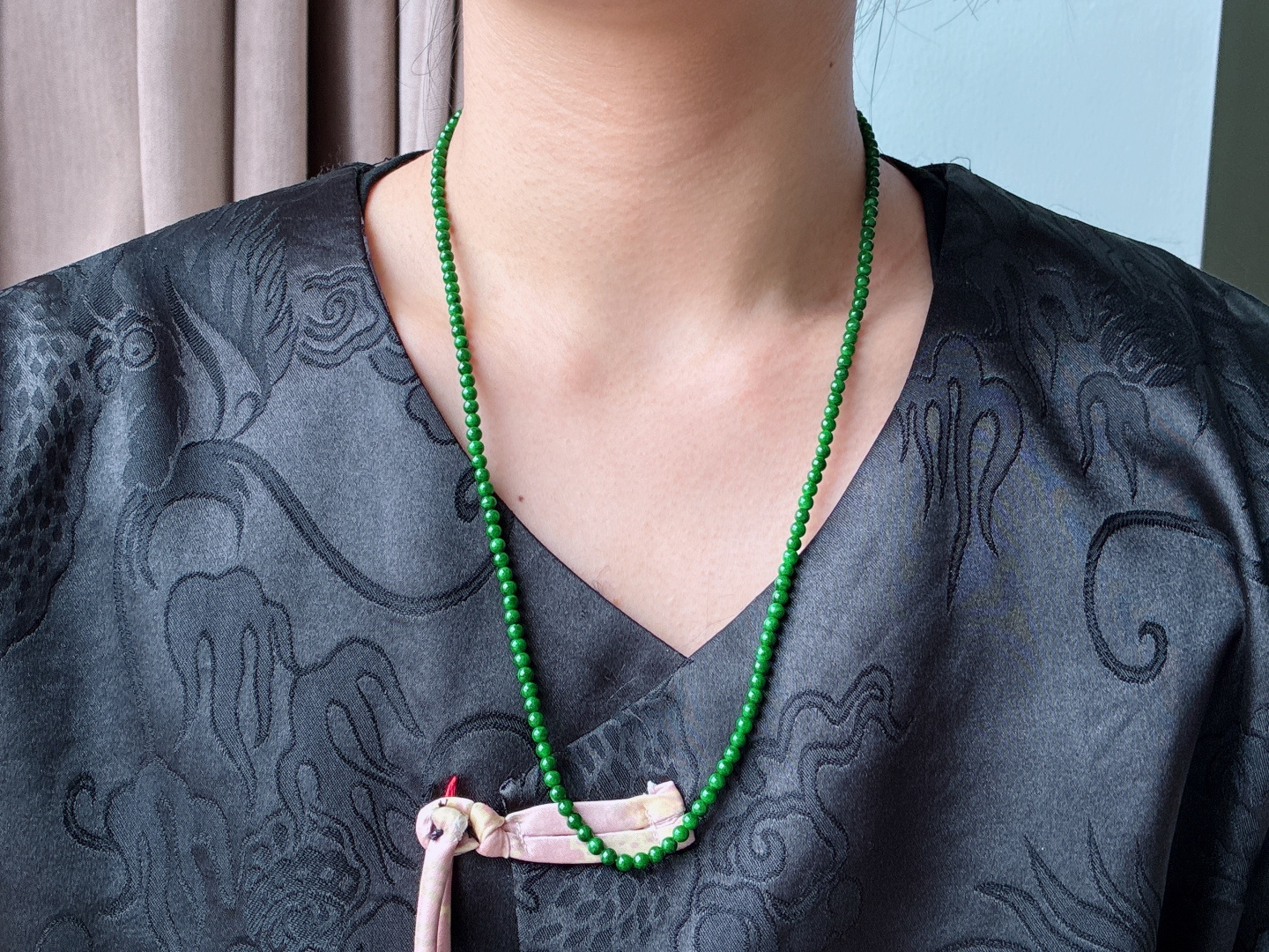 珠子，冰辣绿珠链圆珠子珠链， 性比高，尺寸3.4mm，29cm，重量14.6克