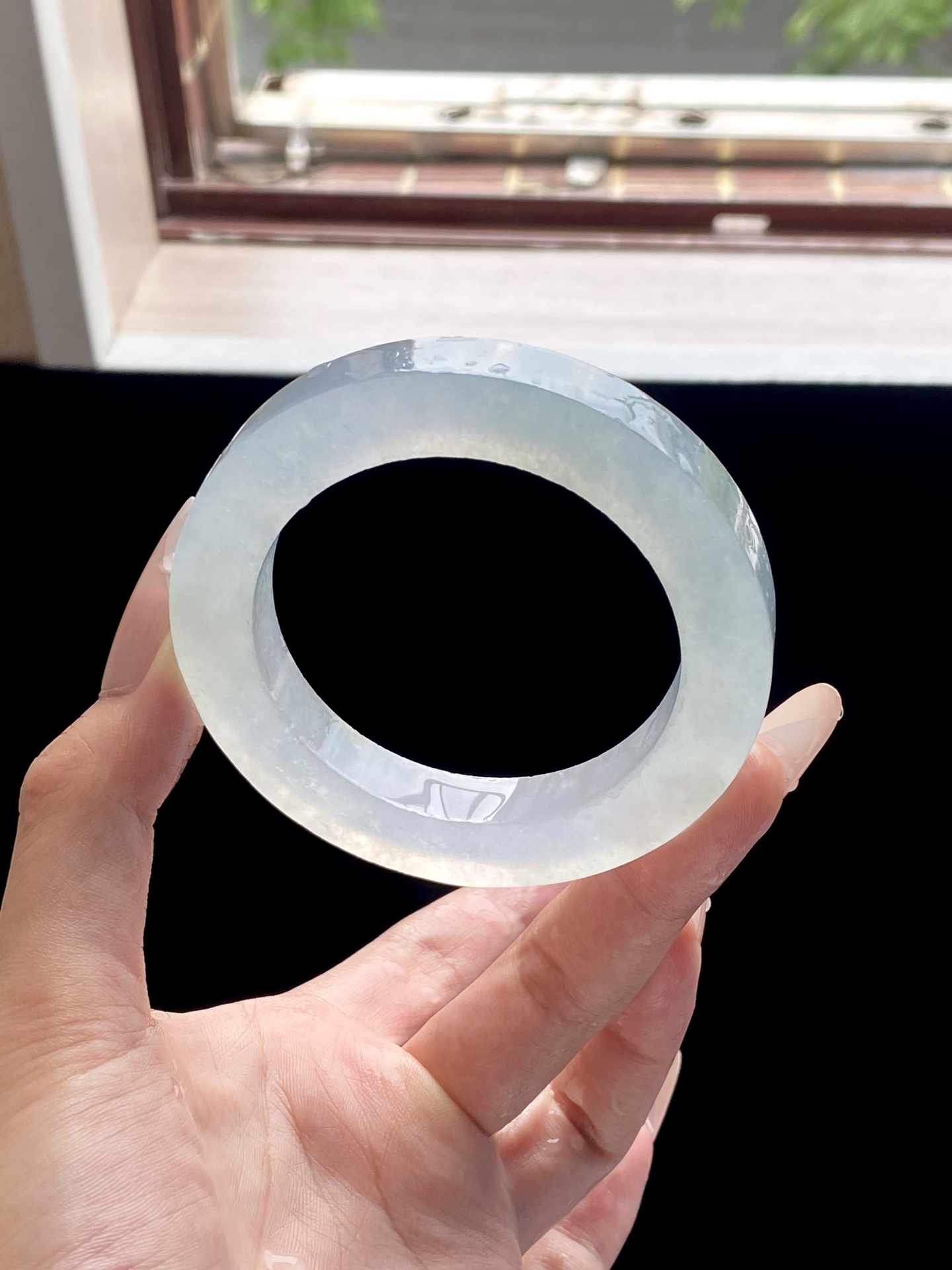 冰种天空蓝圆条镯胚，A0427-1，⭕️77.5-55.6-10.5-11.2，可做56～58圆条