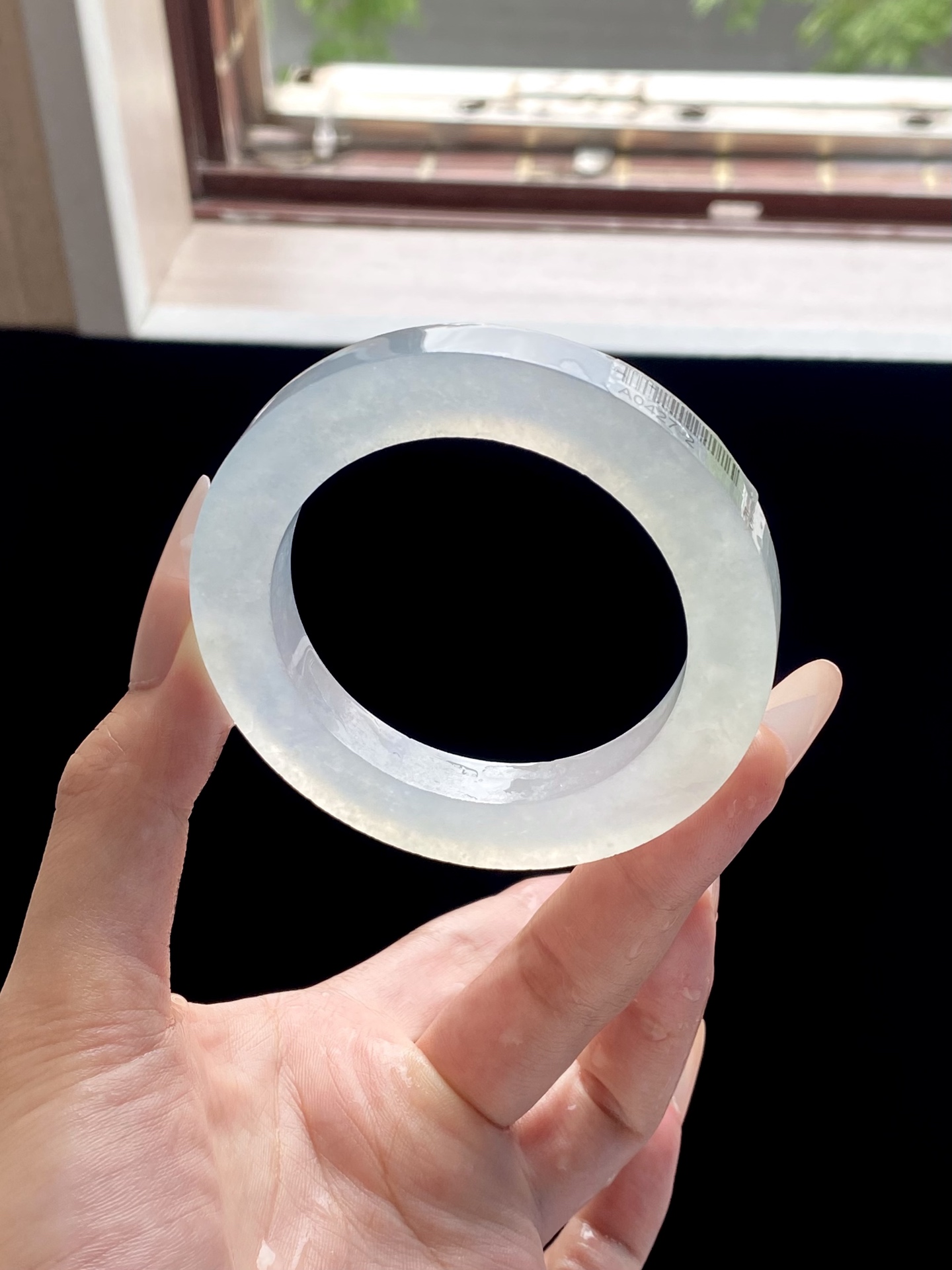 冰种白月光天空蓝圆条镯胚，A0427-2，74.4-53.5-9.5-10.7，可做54～55圆条