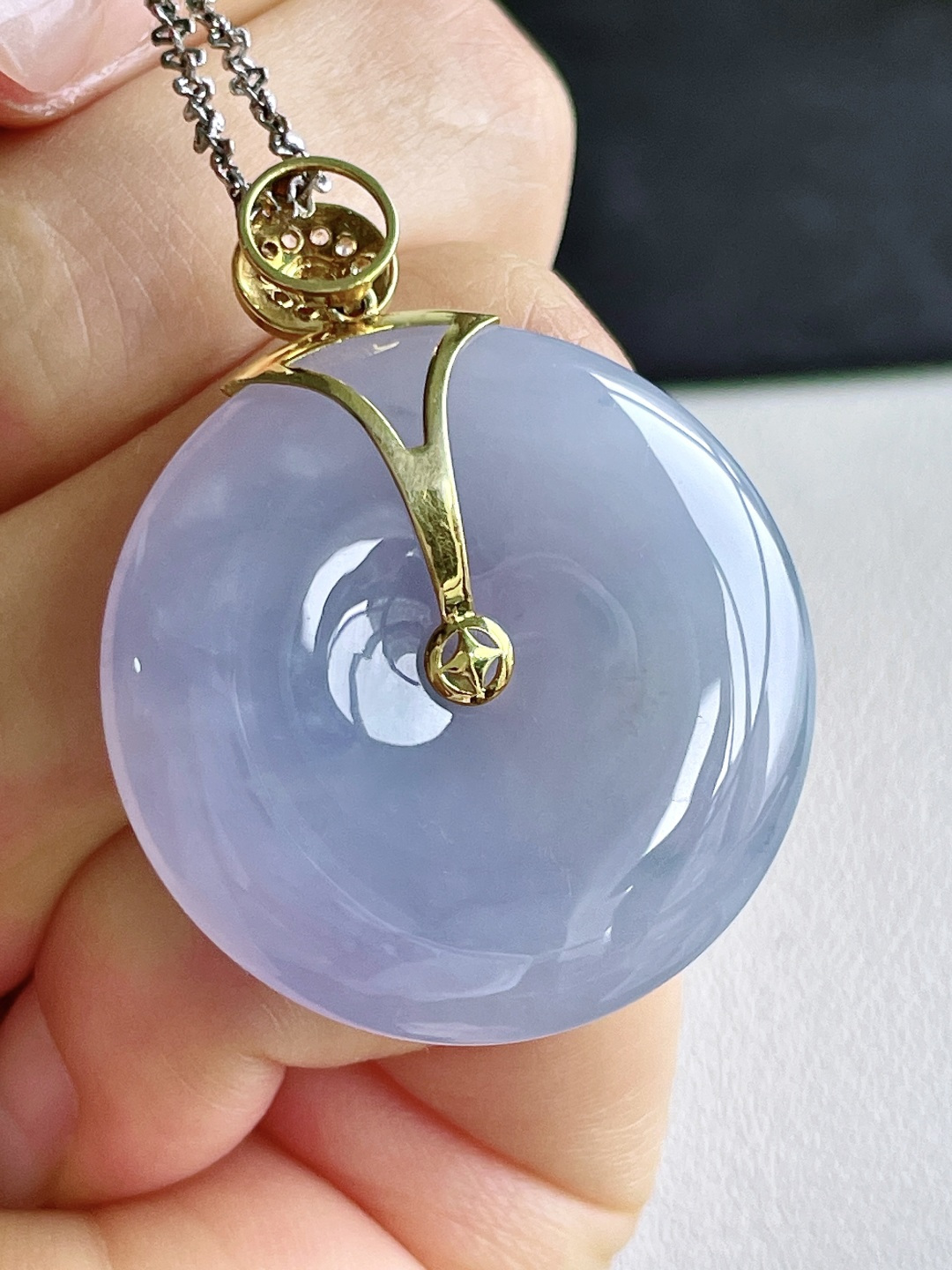 冰平安扣飘花大平安扣吊坠，18k金镶嵌，无裂，性比高，38.8，14克