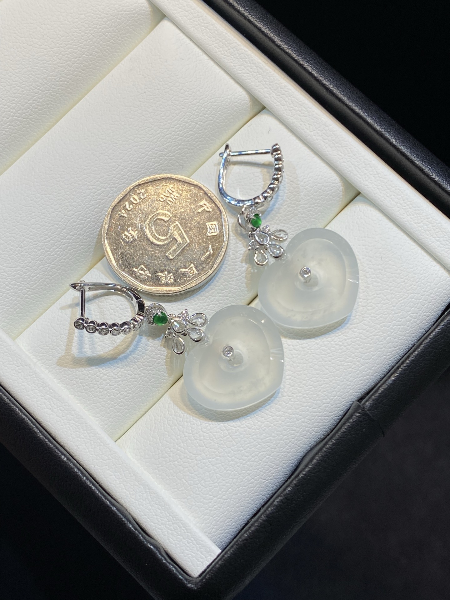 冰玻 桃心 爱心 耳坠 耳环 18k金尺寸35.8/17.2/4.5