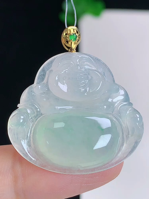 ，18k金镶冰晴笑佛，无裂，尺寸26.5/29/5.3，№:y2772  20