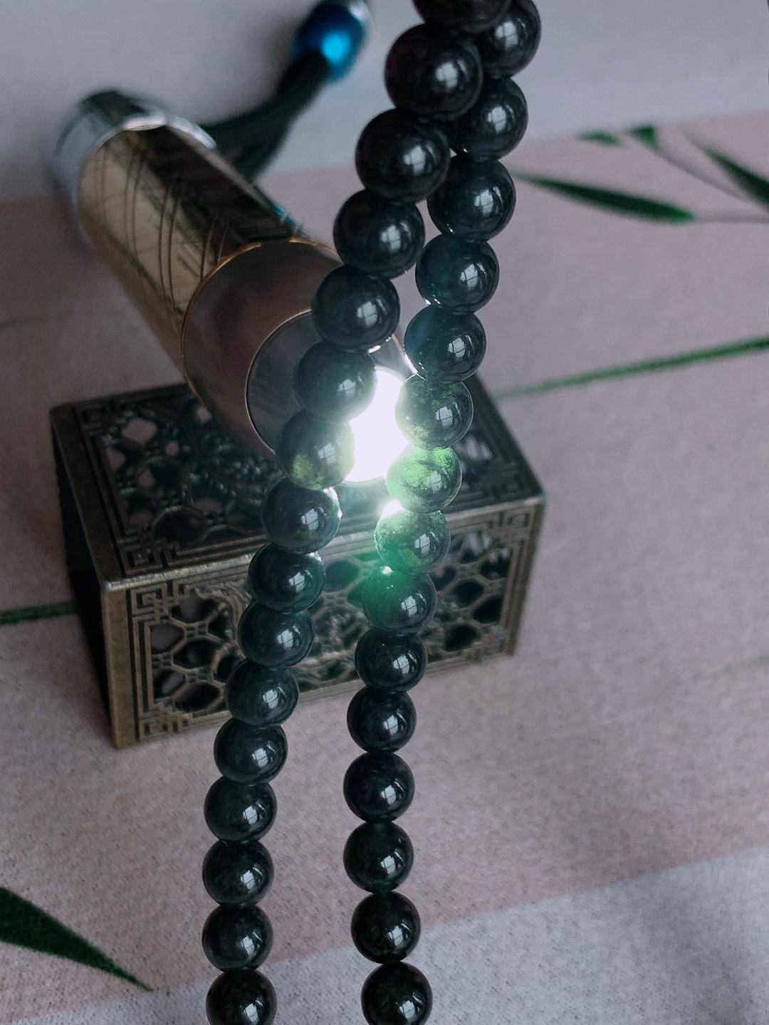 墨翠珠串圆珠子珠链，性比高，色浓，6.5mm，35cm，55.5克