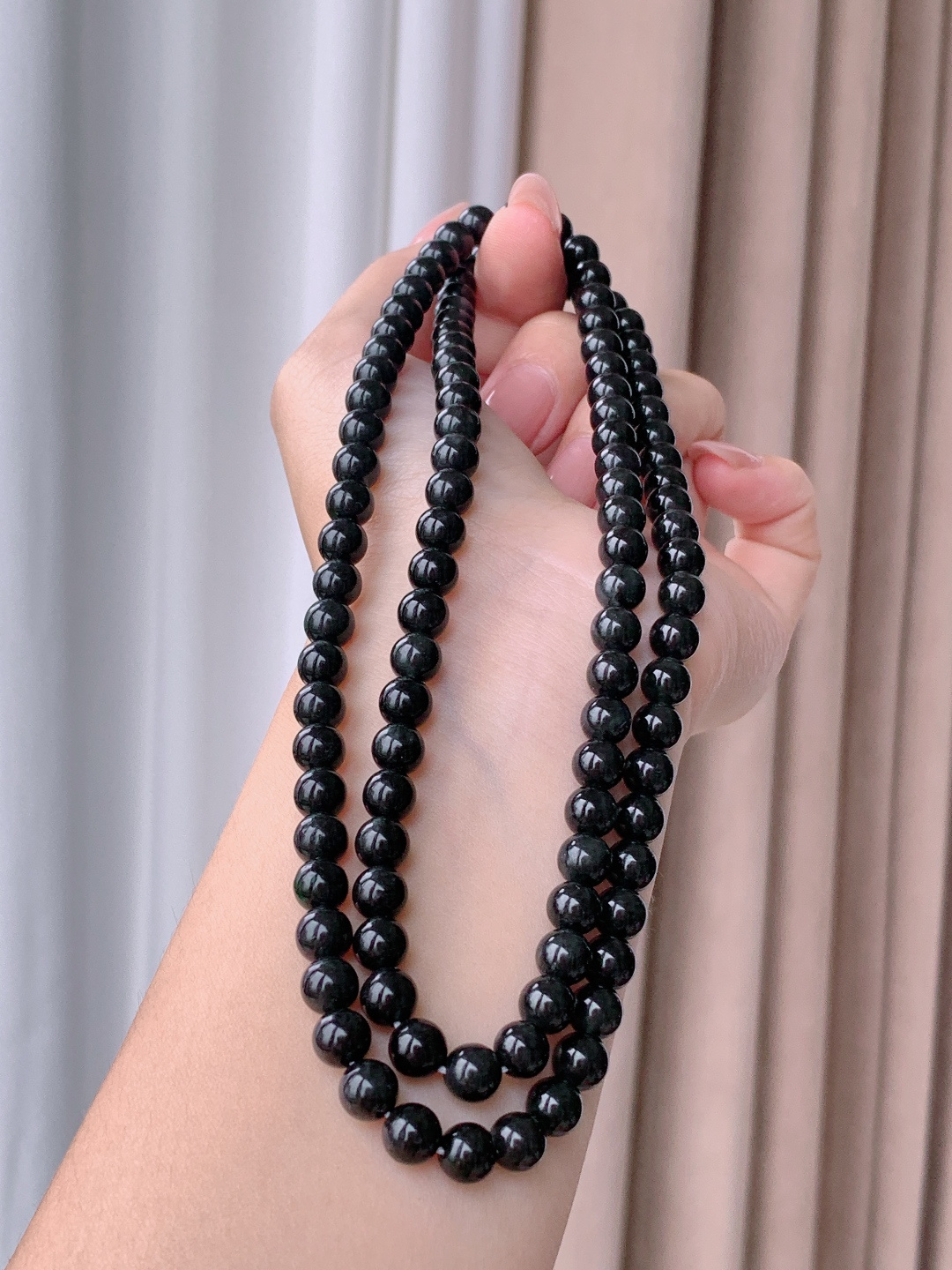 墨翠珠串圆珠子珠链，性比高，色浓，6.5mm，35cm，55.5克