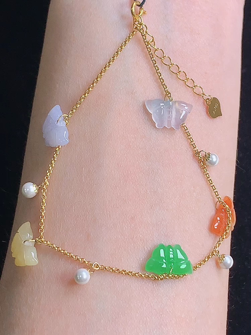  ，18k金镶冰三彩蝴蝶手链，，尺寸10.1/6/2.2，№;y271100  24