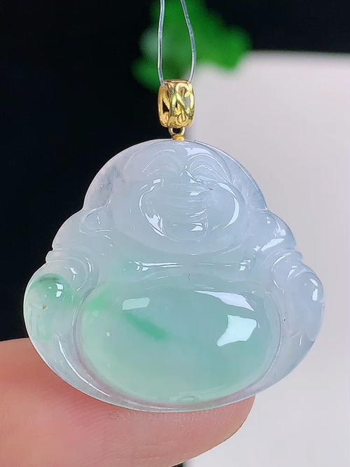 18k金镶飘绿笑佛，无裂，尺寸22.6/24.7/5.2，№:y2772  20