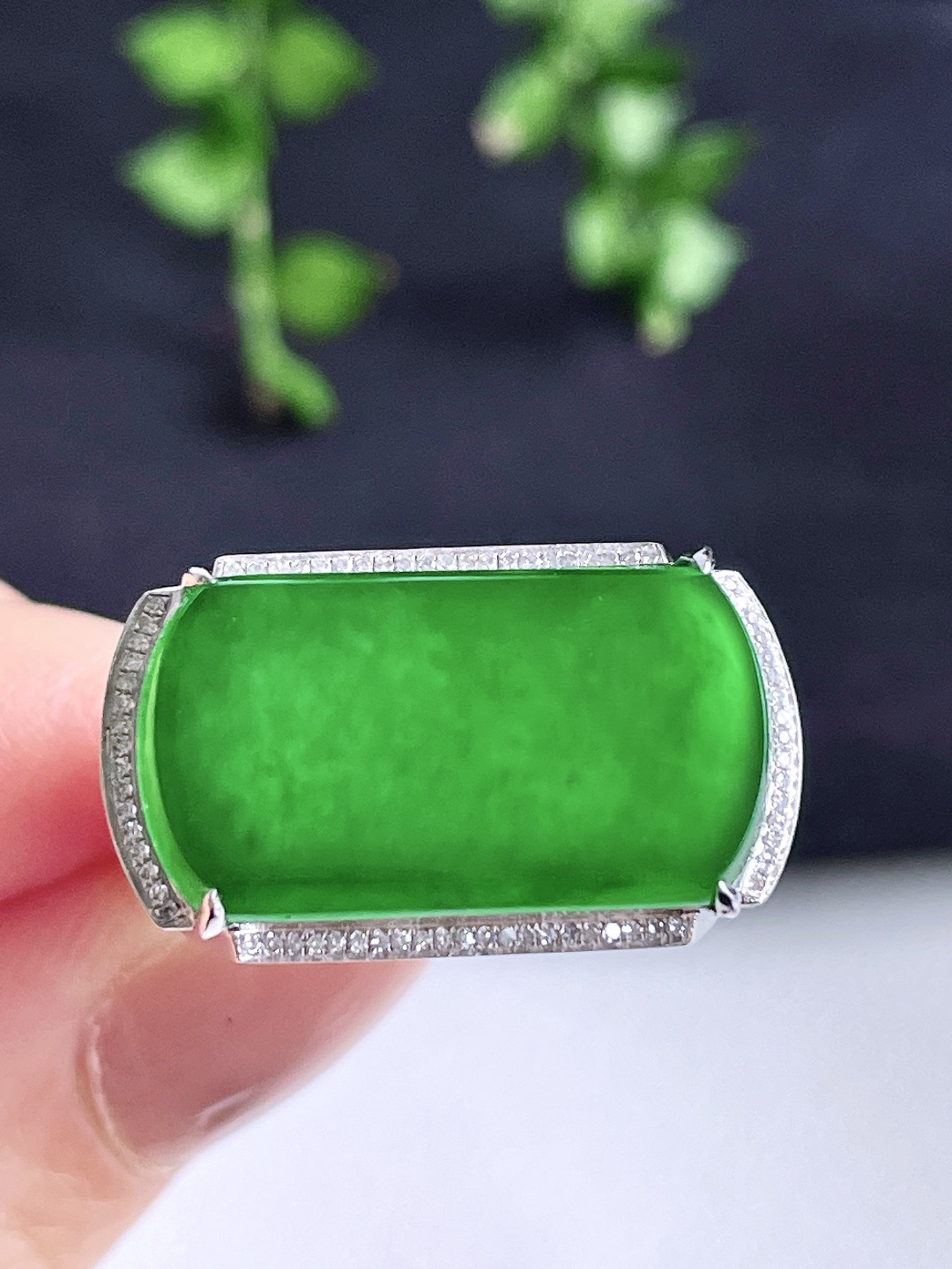 冰辣绿马鞍戒指，18k金镶嵌，无裂，性比高，20.8/11.5/2.8，20.5号，6.3克