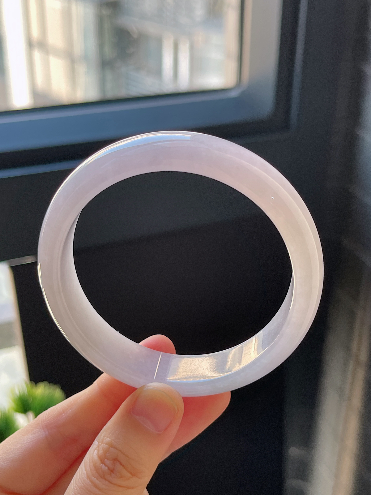 正圈57.8圈口，翡翠糯化种紫色手镯