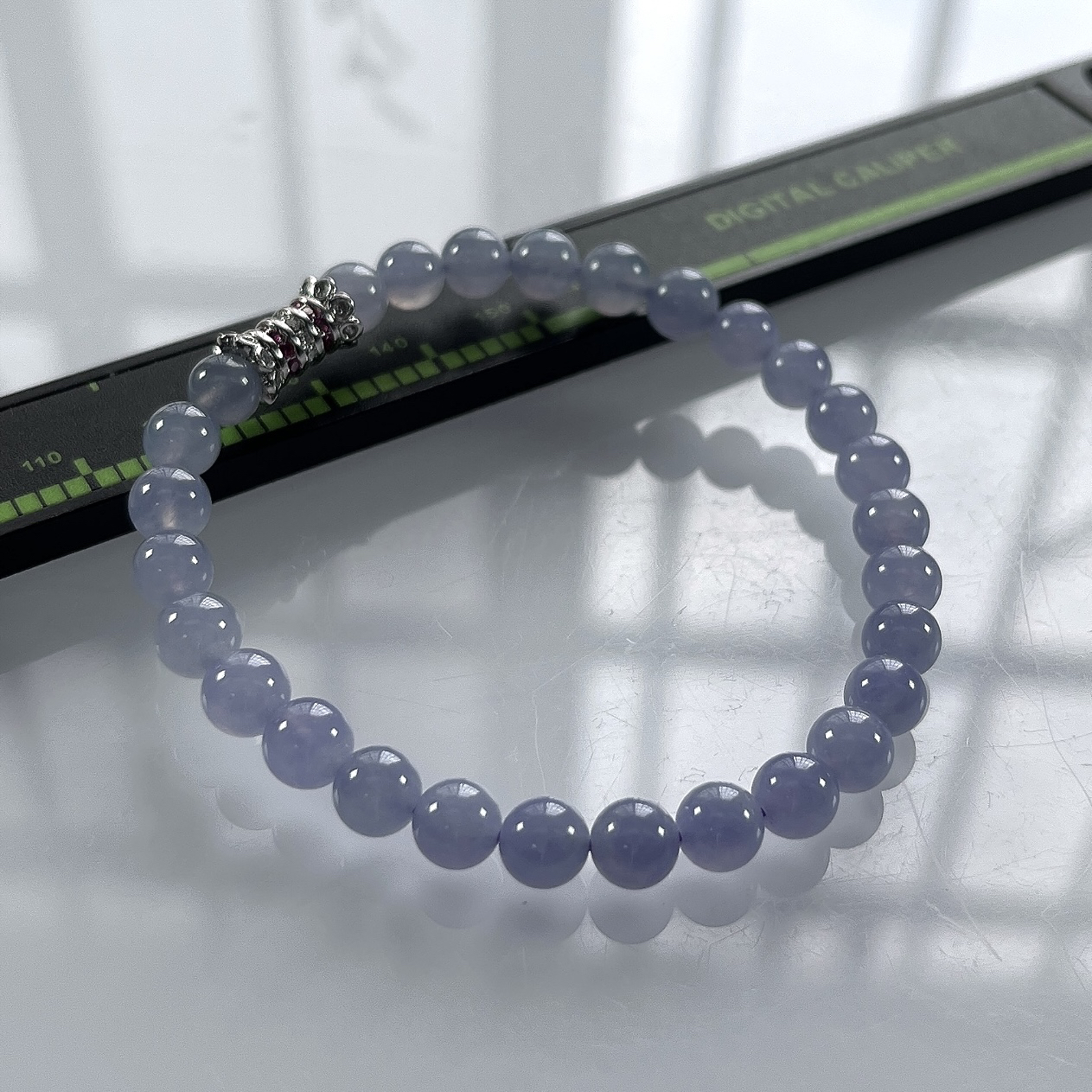 收藏级别，缅甸天然翡翠A货，卡6冰种起胶紫罗兰圆珠手串手链，尺寸：6mm/28颗，长度175mm，重量：11.74g