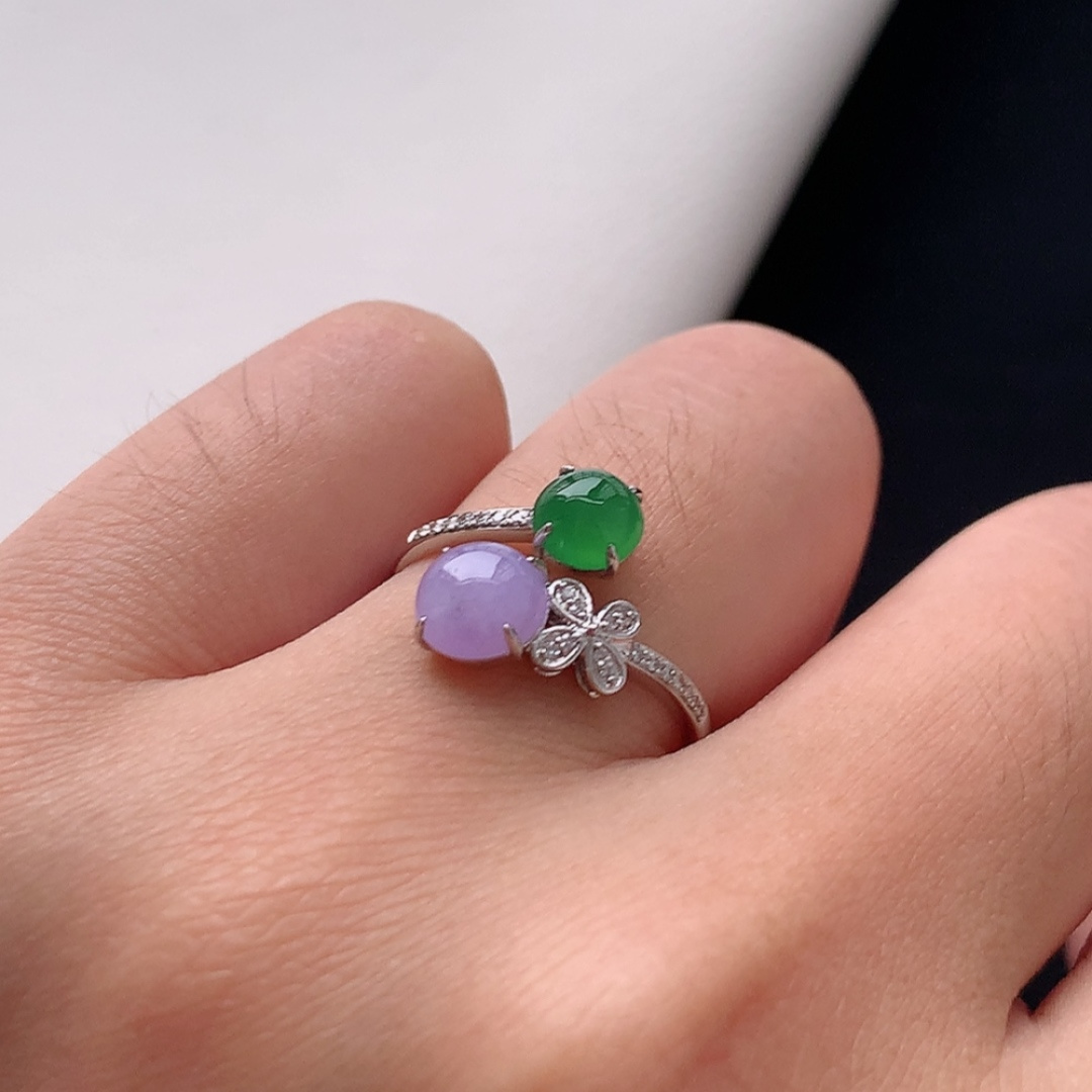 冰紫绿女戒。品相喜悦，饱满底子细腻，佩戴优雅灵气货号25427，5.8-5.9-2.5